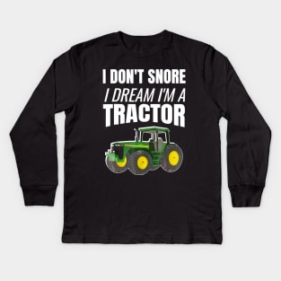 Tractor Enthusiast Snorer Farming Kids Long Sleeve T-Shirt